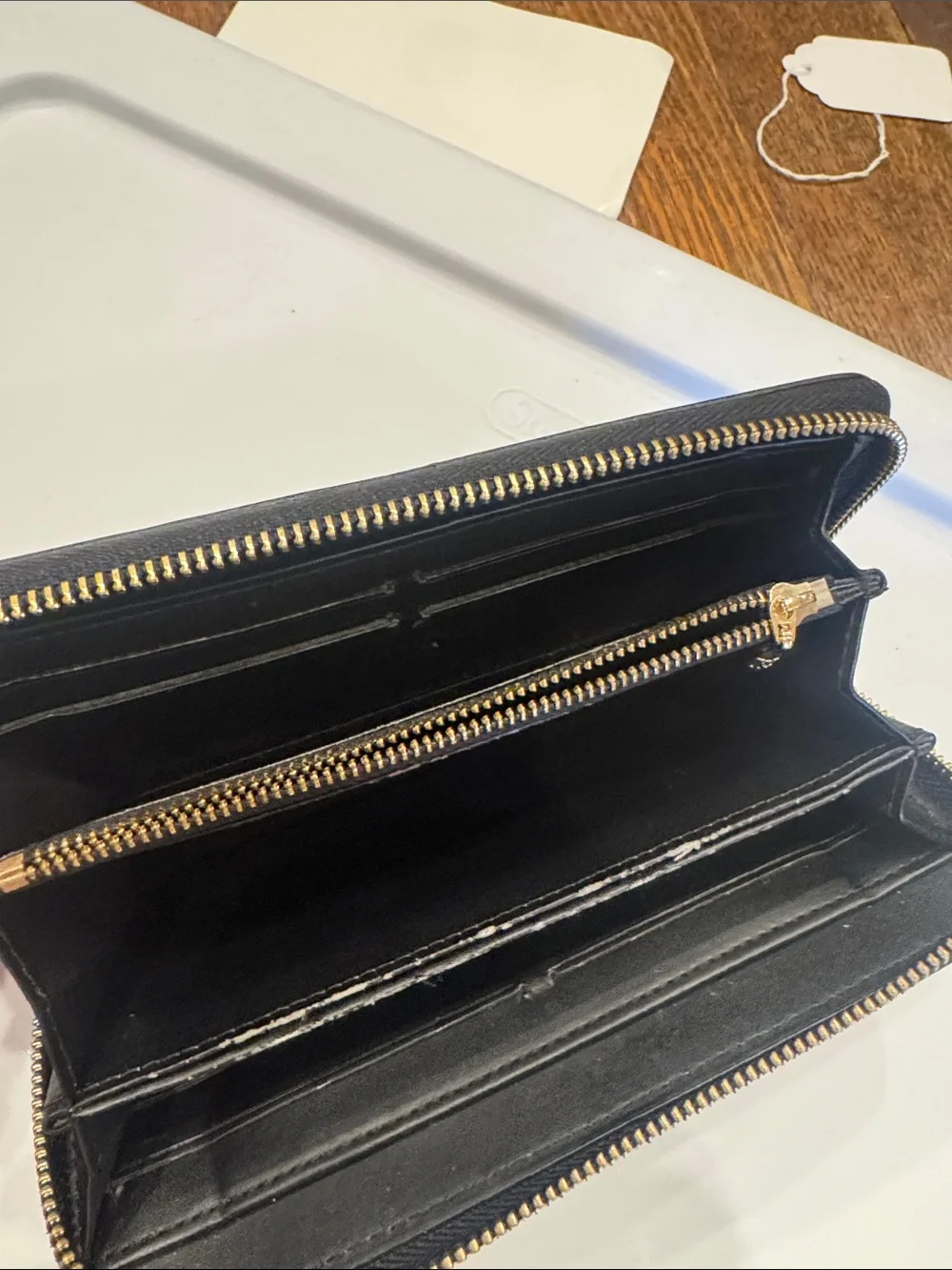 Louis Vuitton Black Patent Monogram Zip Wallet with Gold Hardware
